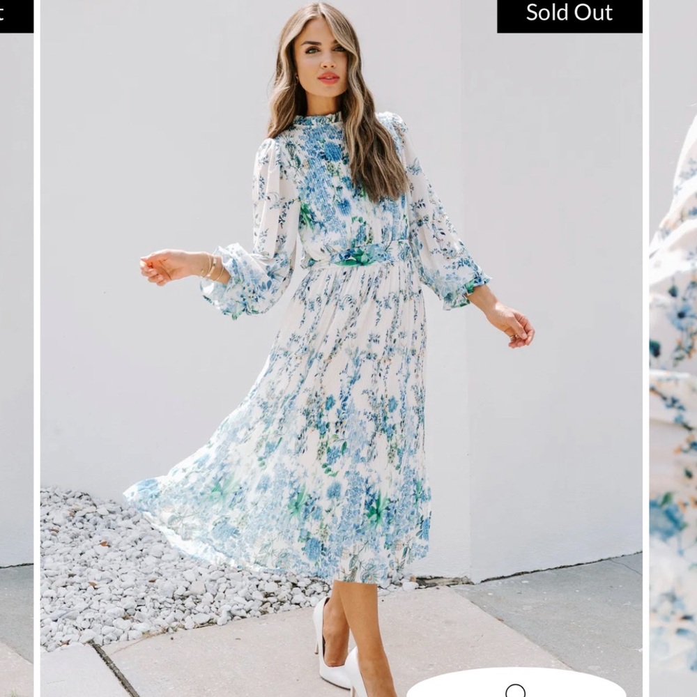 Vici Long Sleeve Floral Dress in Blue and White